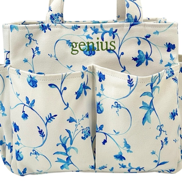 Hill House  The Market Tote White & Blue Floral Embroidered Bag - Picture 2 of 12